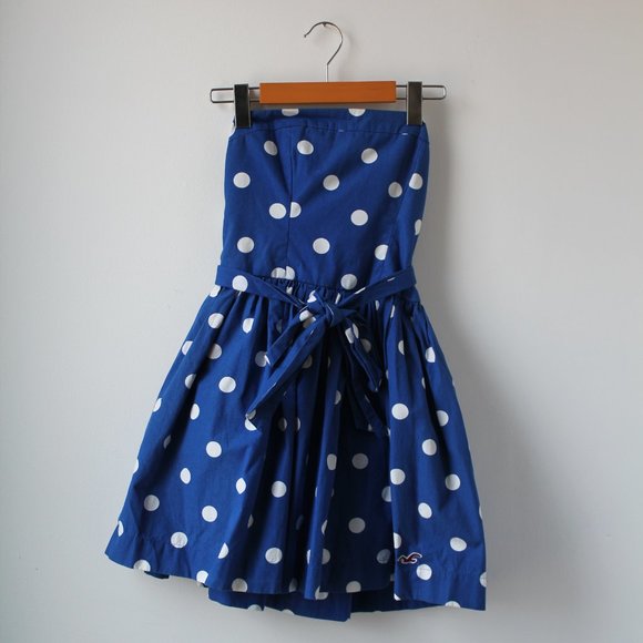 Blue bustier dress with white polka dots - Picture 6 of 7